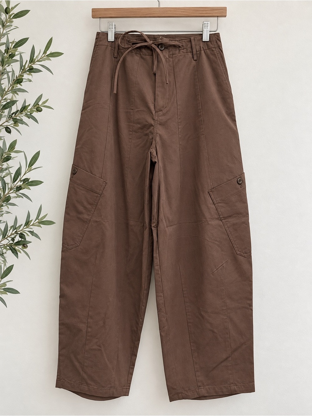Zara Balloon Barrel Cargo Pants Brown Wide Leg Utility Trousers XS